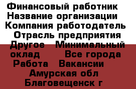 Финансовый работник › Название организации ­ Компания-работодатель › Отрасль предприятия ­ Другое › Минимальный оклад ­ 1 - Все города Работа » Вакансии   . Амурская обл.,Благовещенск г.